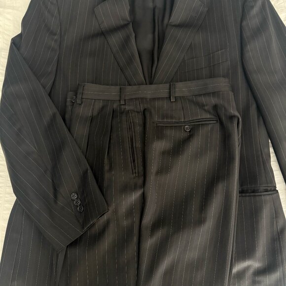 CANALI Super 120s 100% Wool 2-Piece Suit Jacket Coat & Pants Black Gold Stripe - Picture 2 of 7